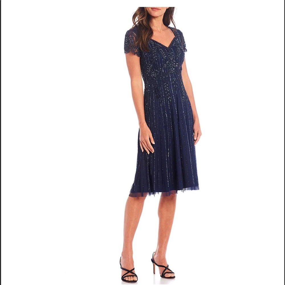Adrianna Papell Formal Dress Navy Blue 12P 12 Petite